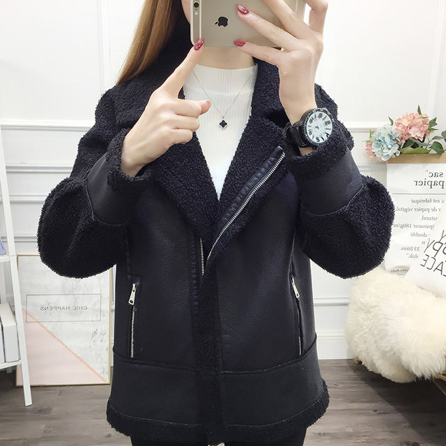 Winter clothing 2023 new lamb fur one-piece coat for women autumn and winter plus size women's short coat leather jacket