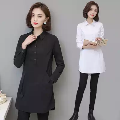 Large size women's long-sleeved shirt loose 2021 autumn new shirt medium and long version fat sister base shirt top