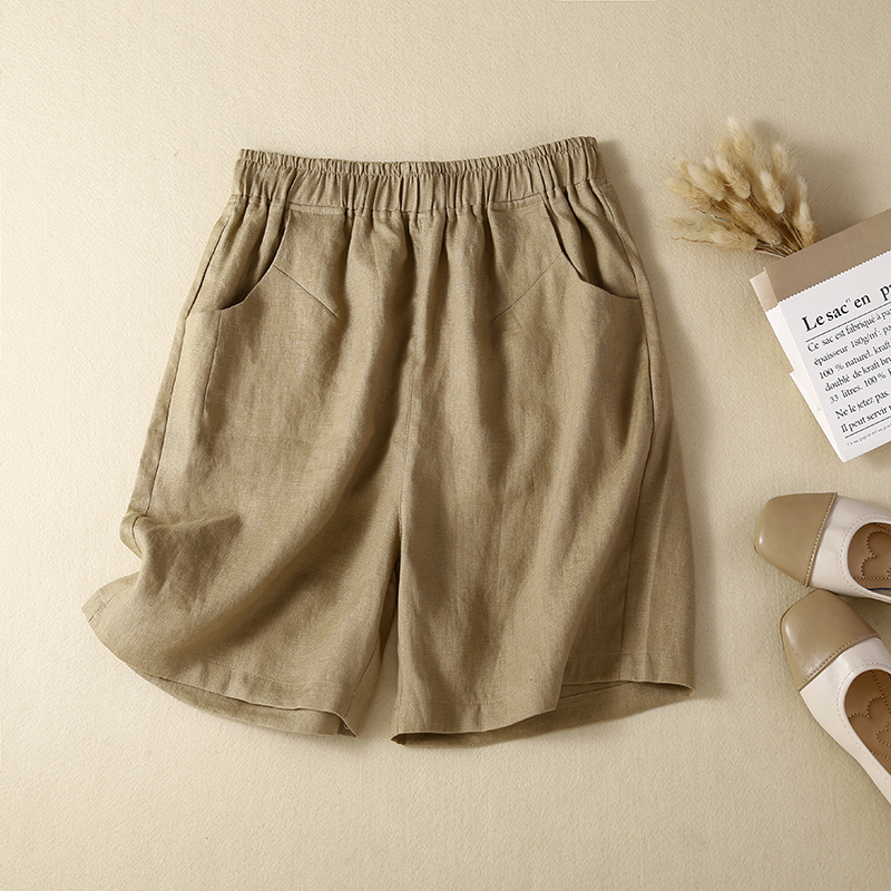 Cotton and Linen Shorts for Women, Summer Thin Khaki Pants for Outerwear, 2026 New Style, Mom's Linen Pants, Casual Five-Point Shorts