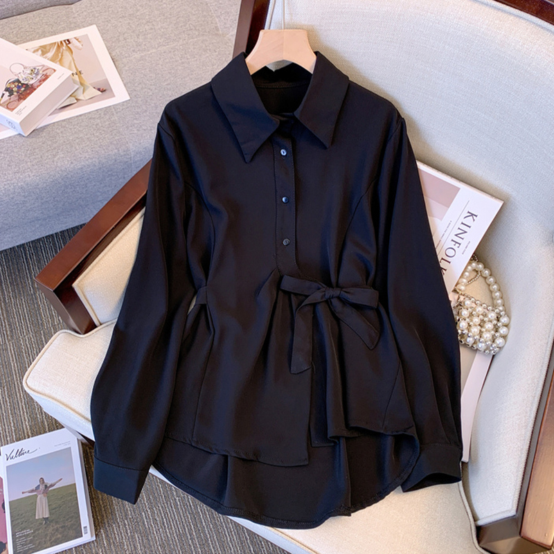 Light Luxury and High-End Black Shirt for Women, 2026 Spring and Autumn New Style, Loose Casual Waist-Cinching, Stylish and Age-Reducing Shirt