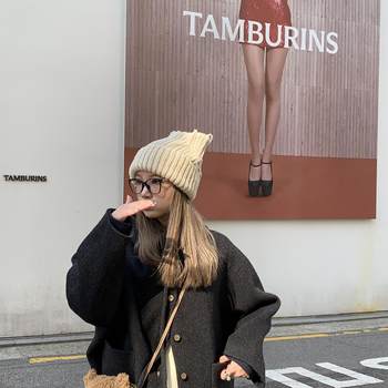 Komorebis retro simple hooded double-sided 100% wool cape college style coat