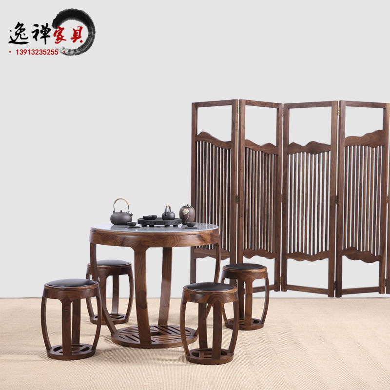 New Chinese style solid wood dining table and chairs creative screen round dining table modern dining table simple tea table Zen furniture customization