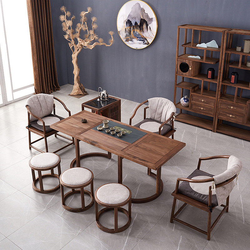 New Chinese style tea table and chair combination Zen commercial tea room solid wood tea table simple space tea art table tea making furniture