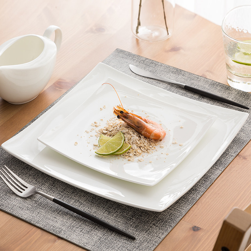 Japanese-style pure white western food plate steak knife and fork plate set household ceramic bone china western food tableware steak plate