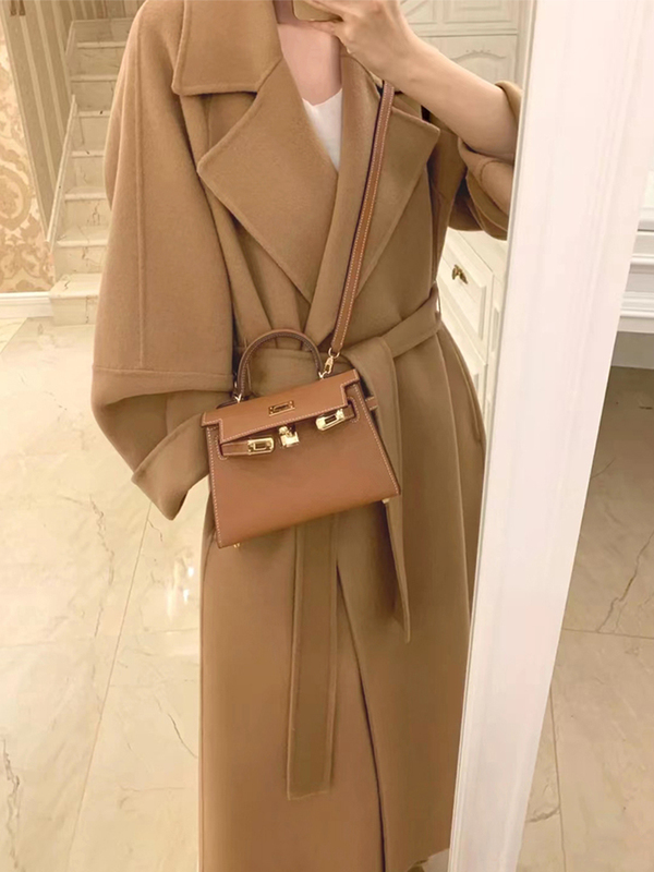 Camel Double-Sided Cashmere Coat for Women 2025 Autumn and Winter New Mid-Length Style for Petite Figures, Thick Woolen Coat in Hepburn Style