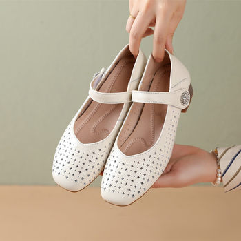 Genuine leather mid-heel single shoes for women with soft sole comfort Genuine leather mid-heel single shoes for women with soft sole comfort