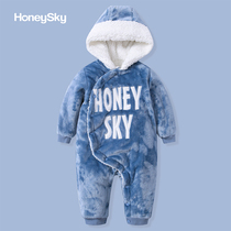 Hani Sky newborn baby clothes autumn and winter warm flannel jumpsuit men and women baby ha clothes thick climbing suit