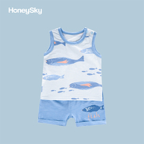 Hani sky men and women Baby foreign style set summer two piece baby clothes sleeveless vest casual shorts Cotton