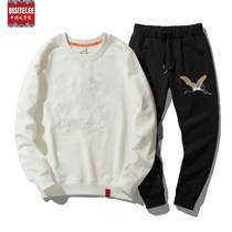 Sports and leisure mens suit 2020 new Chinese style crane embroidery sweater national tide tie pants mens two sets