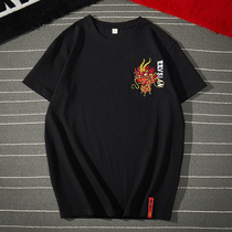 Guochao China Wind Mens Clothing Tap Embroidered T-shirt Man Loose Big Code Fat Son Half Sleeve Trend Short Sleeve T-Shirt Male Summer