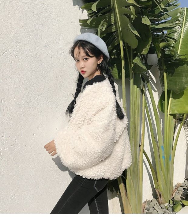 Mùa thu dễ thương lông vòng lặp lông nữ Hàn Quốc len cừu sinh viên lông mùa đông Phiên bản Hàn Quốc ngắn sang trọng dày thời trang nữ