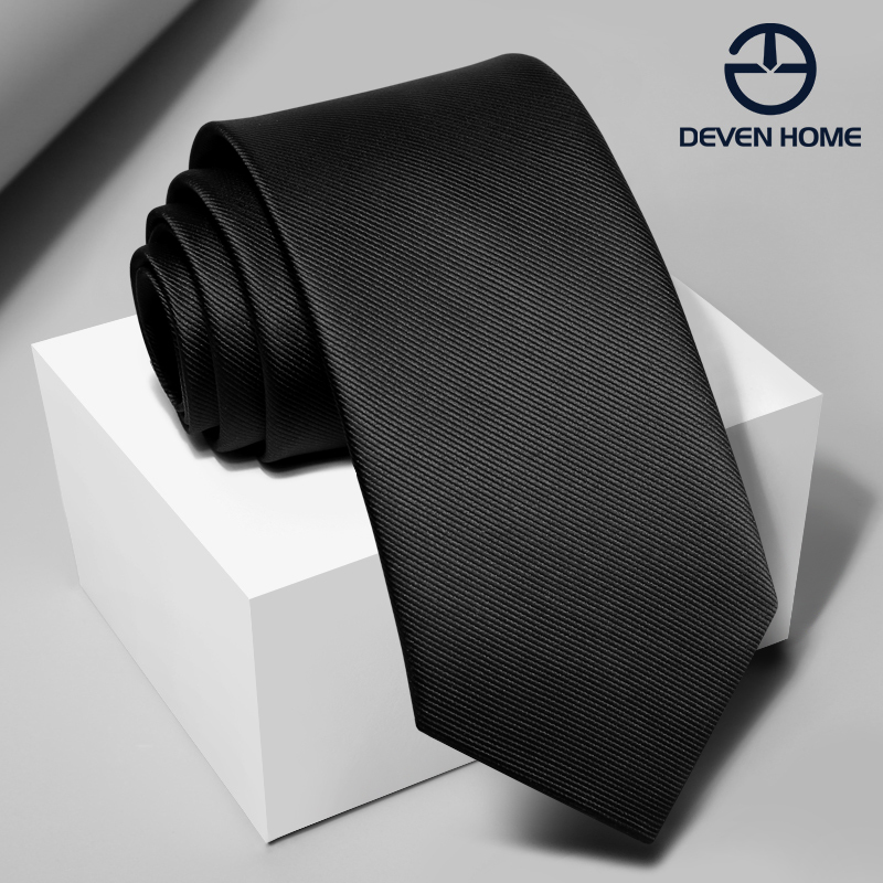 Hand-Tied Black Twill Tie for Men, Zipper Closure, Formal Business Attire, 8cm, Professional Work Wear, Versatile, Knot-Free, Gift Box Set