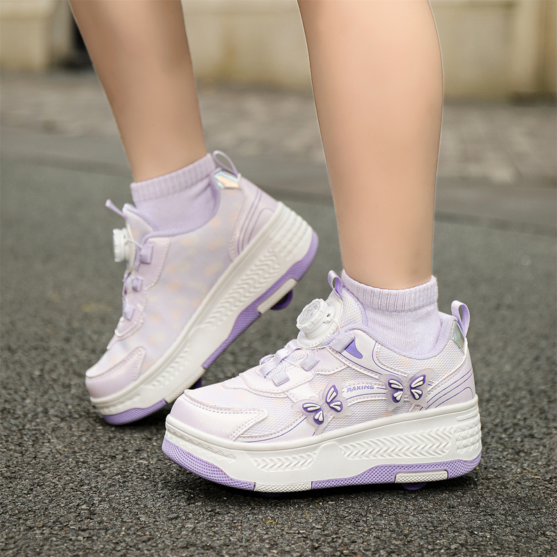 Rampant Shoes for Girls, Summer Breathable Mesh Surface, Student Invisible Four-Wheel Detachable Walking Children's Roller Skates