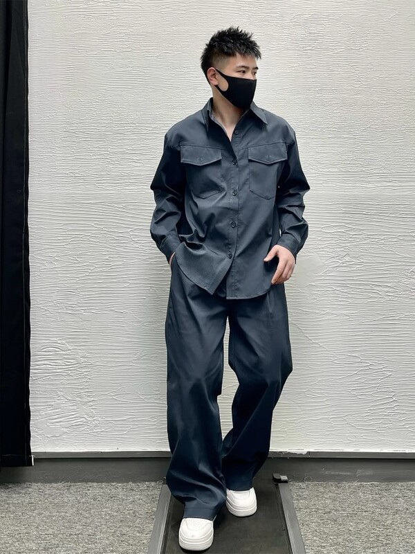 Men's High-End Shirt Suit, Spring and Autumn Fashion, Stylish and Handsome Long-Sleeved Top, Loose Straight-Leg Trousers, Two-Piece Set, Trendy