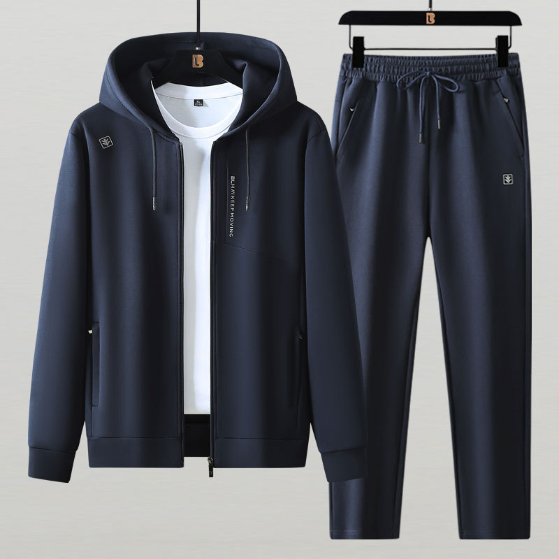 Dikebao High-End Sports Suit for Men, Spring Hooded Cardigan Sweatshirt, Silky Soft Cotton, Dark Blue Two-Piece Set Dikebao High-End Sports Suit for Men, Spring Hooded Cardigan Sweatshirt, Silky Soft Cotton, Dark Blue Two-Piece Set