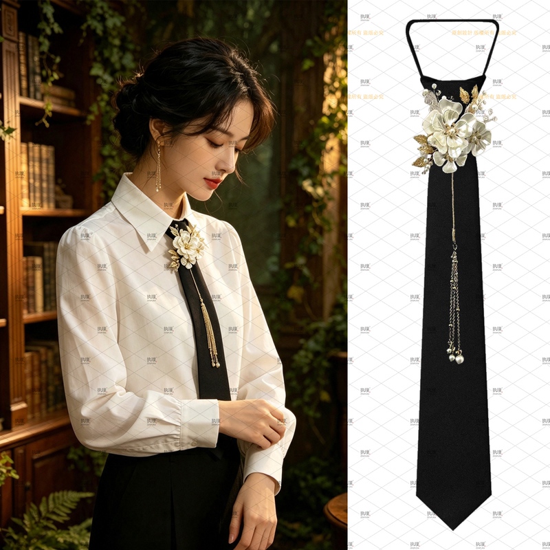 Zhipu Original Three-Dimensional Floral Leaf Tassel Tie-Free Chinese Retro Pearl-Decorated Shirt Photo Shoot Wedding Neck Accessory Zhipu Original Three-Dimensional Floral Leaf Tassel Tie-Free Chinese Retro Pearl-Decorated Shirt Photo Shoot Wedding Neck Accessory