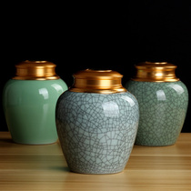  Longquan Celadon tea set Tea jar Ceramic sealed jar Metal lid Medicinal material jar Storage jar Large new product