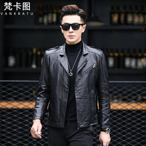 New Haining leather leather jacket locomotive clothing mens oil wax sheep leather jacket short slim fashion tide coat