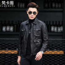 New Haining leather leather jacket locomotive clothing men mens tanned sheep leather jacket mens fashion trend short jacket
