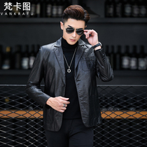 New Haining leather leather mens leather suit wax cowhide jacket Korean slim casual leather suit jacket