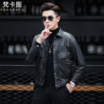 New leather jacket leather jacket motorcycle mens youth trend handsome Haining plant tanned sheep leather short jacket