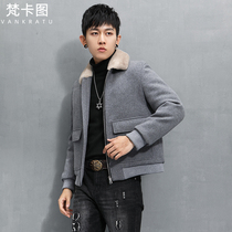Broken clearance mink collar woolen coat mens short wool double-sided no cashmere woolen down jacket thick tail