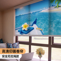 No holes no rope curtains curtains cartoon prints the kitchen bathroom waterproof shading bathroom shading curtain customization