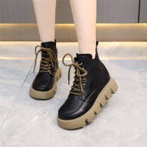Thick-soled Martin boots female British style 2022 new spring and autumn single boots leather show feet small heightened short boots