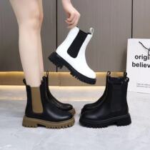 Leather Martin boots womens 2022 new British style winter fleece short boots hot thick bottom smoke tube Chelsea boots