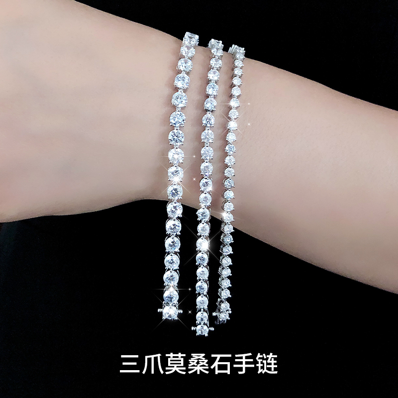 Hidden Clasp Three-Prong Moissanite Diamond Bracelet for Men and Women, Fully Encrusted Diamond Bangle, Silver Plated with 18K White Gold, Tennis Luxury Gift