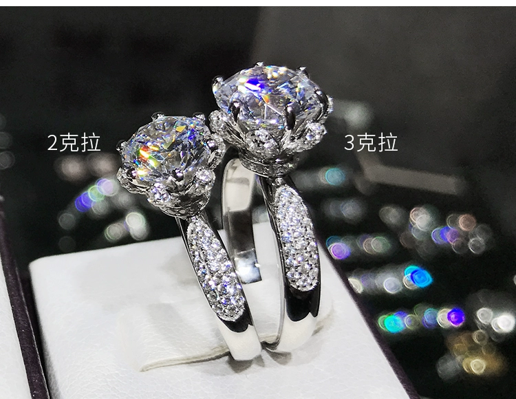 Hoa hồng nhẫn nữ sterling bạc cổ điển sang trọng nhóm kim cương giả kim 18K bạch kim đá cho trang sức cưới - Nhẫn