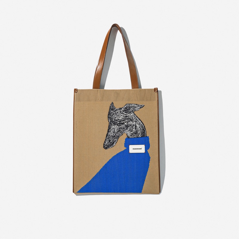 Official Fakeroom Knitted Leather Tote Vintage Dog Greyhound Bag Official Fakeroom Knitted Leather Tote Vintage Dog Greyhound Bag