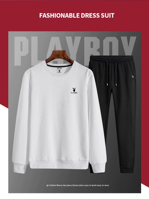 Playboy thể thao phù hợp với nam giới mùa xuân và mùa thu thanh niên lỏng lẻo cotton mỏng hai mảnh quần áo kích thước lớn - Thể thao sau