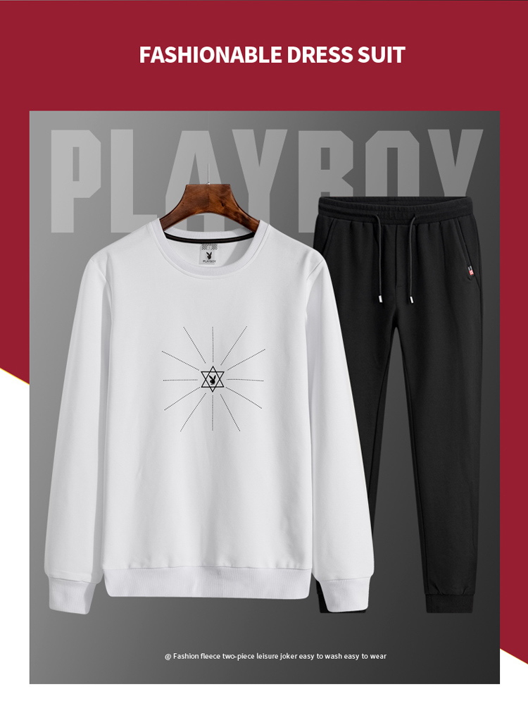 Playboy thể thao phù hợp với nam giới mùa xuân và mùa thu thanh niên lỏng lẻo cotton mỏng hai mảnh quần áo kích thước lớn - Thể thao sau bộ thể thao nam mùa đông