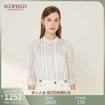 SCOFIELD womens 21 Autumn new chain print mid-sleeve stand-up collar commuter elegant shirt SFBAB3711S