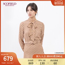 SCOFIELD Womens Spring Summer New chain pattern print neckline lace-up comfort shirt SFBAA4T060