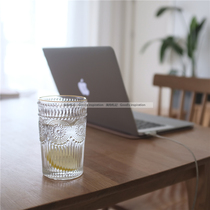 Embossed glass Korean wind ins retro transparent gilt cup juice milk drink cup