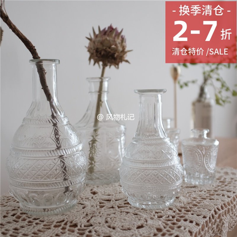 Clear Cabin Special Price Relief Glass Vase Retro Transparent Crystal Flower Arrangement House Shop Window Swing accessories