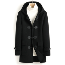 Autumn and winter 100% wool men hooded double-sided wool coat long wool woolen horn button coat