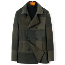 Winter 100% full wool men double-sided cashmere coat short check double breasted fashion wool woolen coat