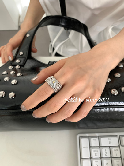 Chachayo Korean Style ins Simple and Versatile Heart Pearl Starburst Oil-Drip Wide Adjustable Open Ring