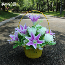 Simulation lily basket rose panjing decorative flowers cheap Qingming flowers silk flowers Grave flowers grave sacrificial flowers wholesale