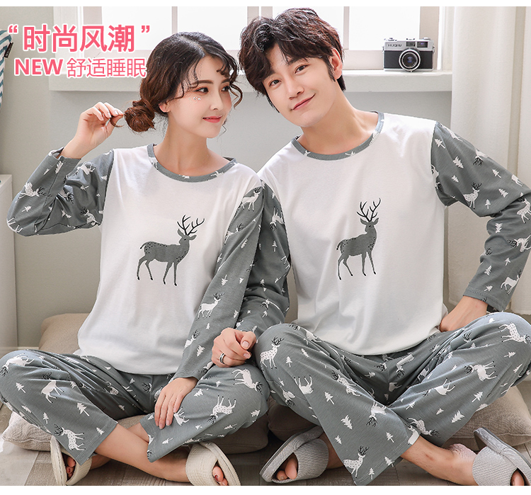 Bộ đồ ngủ dài tay mùa thu đông mới cho nam và nữ Bộ đồ ngủ cotton dài tay cho nam XL 4XL đôi dịch vụ tại nhà đồ lửng mặc nhà