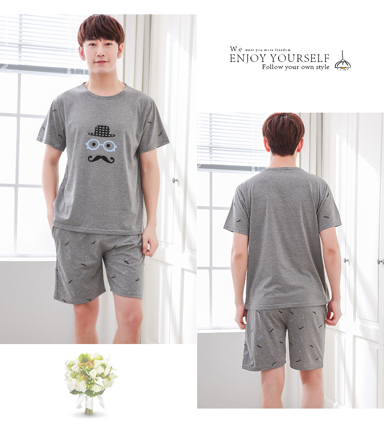 Mùa hè đồ ngủ nam cotton ngắn tay ngắn đồ ngủ cộng với phân bón XL nam và nữ thanh niên phục vụ nhà phù hợp với 4XL do ngu nam