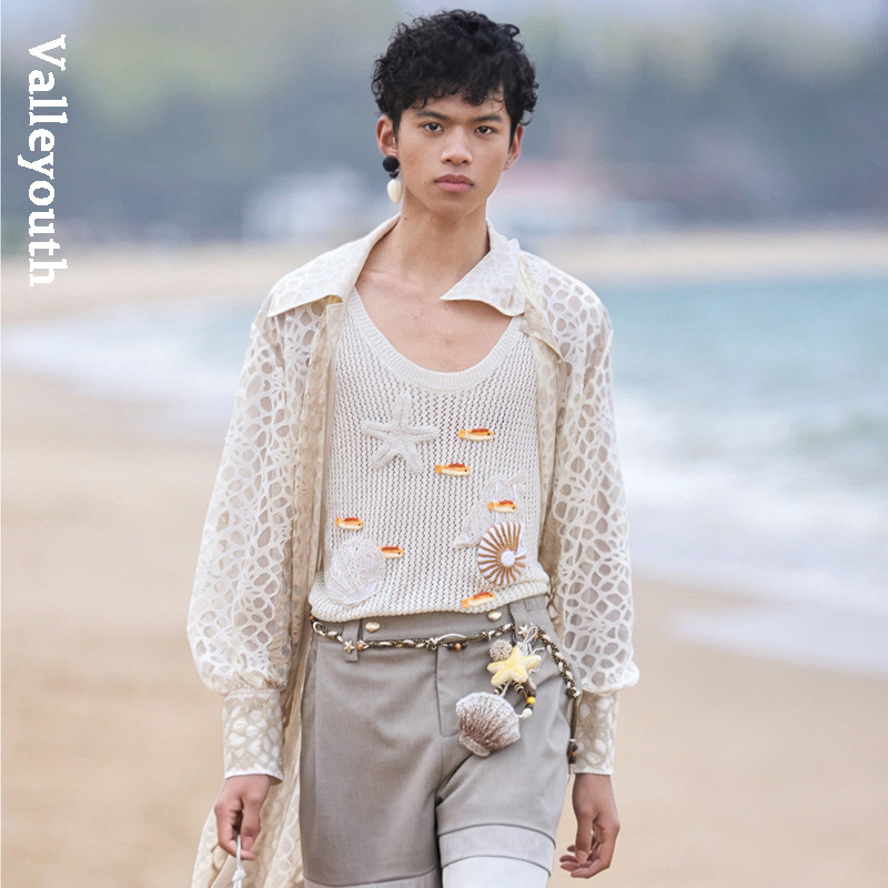 Tide Handmade Crochet Conch and Fish Seaside Vacation U-Neck Vest Valley Youth Independent Designer Brand