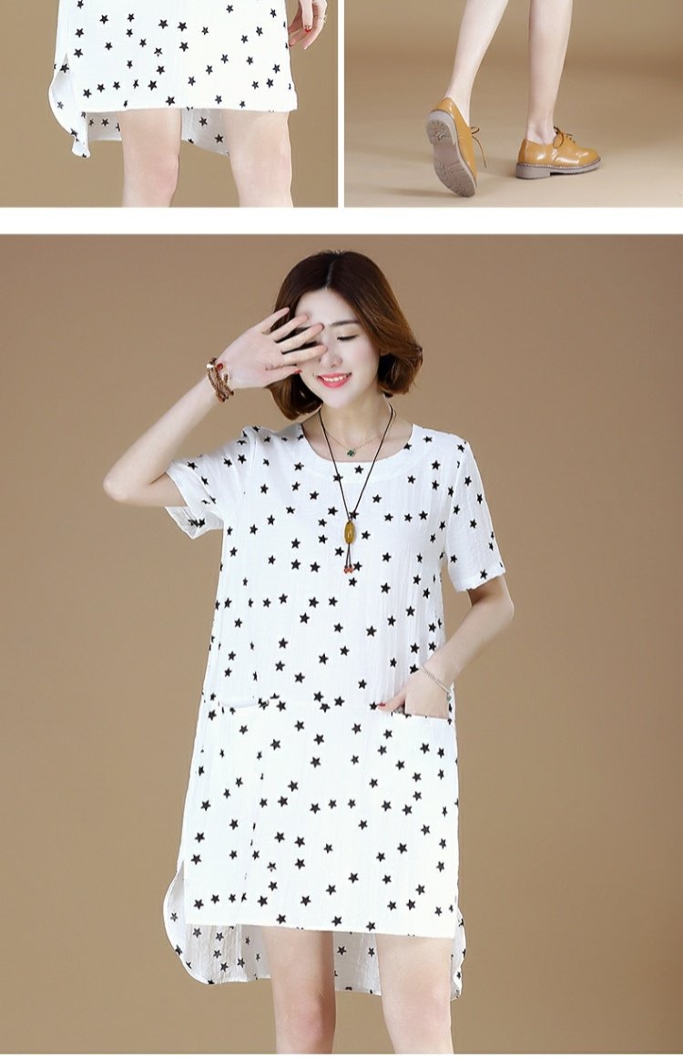 Meizhi XL nữ mùa hè mới béo MM chị em in mỏng ngôi sao ngắn tay váy nữ quần jean baggy nữ