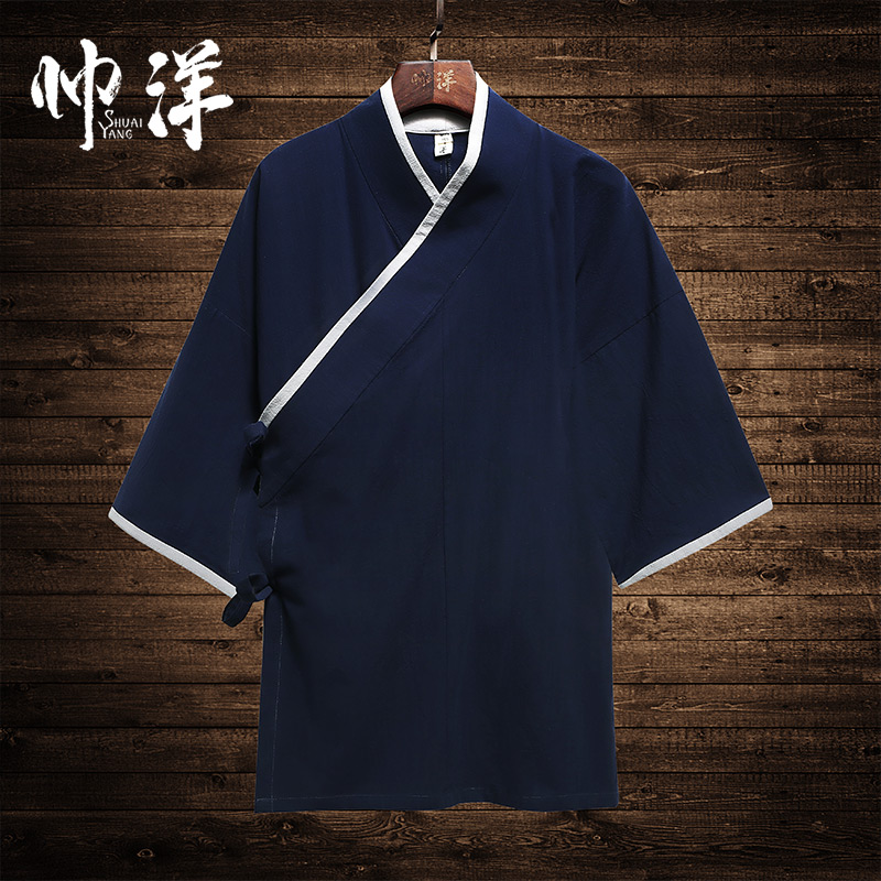 Nam Han quần áo stiletto ngắn cắt cổ áo của nam giới mùa hè váy tay áo bông retro Trung Quốc gió ngắn trang phục dân tộc trúng chiếc váy cổ