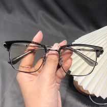 Small Red Book Recommended Crowns Glasses Frame Men Super Light Pure Titanium Woman Retro Myopia Black Half Frame Eyebrow Frame Overdraft Grey Tide