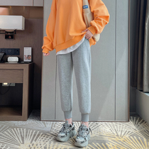 Gray sports pants women Spring and Autumn small man loose beam feet high waist casual pants cotton 2021 New Fashion pants