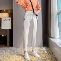 Ice silk sweatpants womens bunches thin loose and breathable quick-drying pants embroidery Joker slim white summer pants